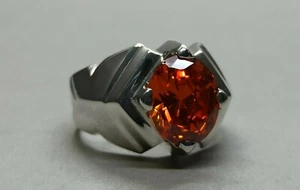 Oval Cut 5 Ct Orange Zircon Mens Ring Sterling Silver 925 Handmade Zircon Ring - Picture 1 of 12