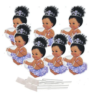 Toppers de pastel princesa de lavanda sentada hágalo usted mismo bebé afroamericana niña - Imagen 1 de 1