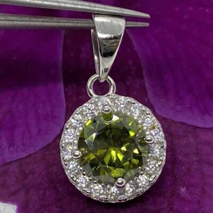 3.50ct Round Natural Peridot & Diamond Pendant 18k White Gold Plated No Chain - Picture 1 of 12