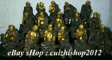 Purple Copper 24K Gold Gilt 18 Arhat Eighteen Arhats Dragon Lohan God Set Statue