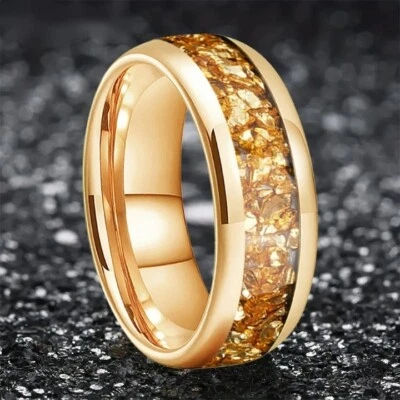 Anel masculino feminino 4/6/8 mm pedra cristal dourada incrustada carboneto de tungstênio pulseira - Imagem 1 de 4