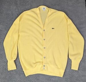 Lacoste Izod Sweater Mens XL Yellow Button Front Cardigan Grandpa Vintage 80s