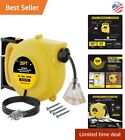 Heavy Duty Retractable Extension Cord Reel - 25 FT 14/3 Cord - Triple Outlet