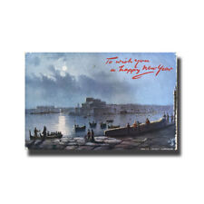 Malta Postcard Tucks Grand Harbour Happy New Year Used With Stamp Divided Back