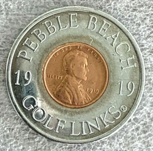 PEBBLE BEACH GOLF LINKS 1919 PENNY & STAINLESS GOLF COIN U.S.OPEN SITE C15 - Bild 1 von 2