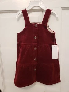 #534 12M Chelsea & Violet Girls' Toddler Corduroy Burgundy Ruffled Jumper Dress  - Picture 1 of 5
