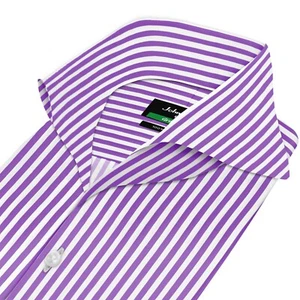 Camisa para hombre John Clothier lila blanca rayas altas abiertas extremo cuello recortado - Imagen 1 de 3