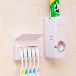 Automatic Toothpaste Dispenser And Toothbrush Holder Plastic Bathroom Organizer - Picture 1 of 10