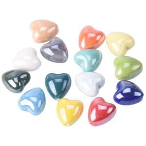 10pcs 10mm/12mm Glossy Heart Ceramic Porcelain Loose Beads For Jewelry Making - Picture 1 of 27