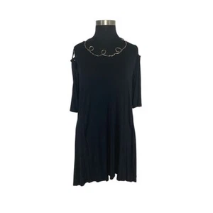 IO Inside Out XXL Black Eileen Dress Cold Shoulder Midi Modal Art To Wear - Picture 1 of 10