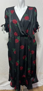 NWT Torrid Women 4X Wrap Dress Black Red Rose Floral Midi Brushed Charmeuse Plus - Picture 1 of 11