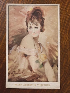BARRIBAL Artist Antique c1920 Post Card INTER-ART Glamorous Risque Lady & Rose - Picture 1 of 2