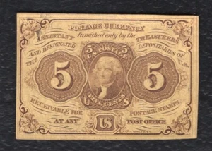 FR. 1230 5 FIVE CENTS FIRST ISSUE FRACTIONAL CURRENCY NOTE ABOUT UNCIRCULATED (C - Picture 1 of 2