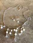 Silver coloured necklace with pearls plus earrings pierced ears