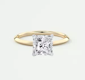 IGI E/VVS 2 Ct Princess Lab Created Grown Diamond 14K Yellow Gold Solitaire Ring - Picture 1 of 2