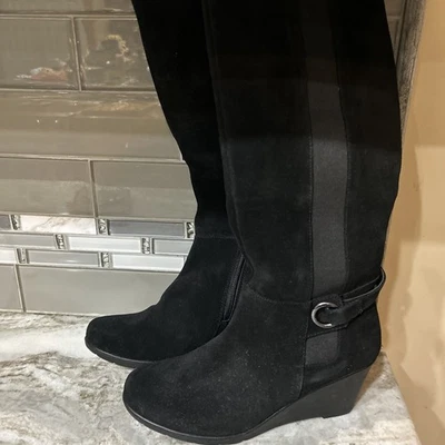 Blondo Lauren Black Suede Tall Boots Women 8 Waterproof Wedge Knee High Zip - Image 1 of 4
