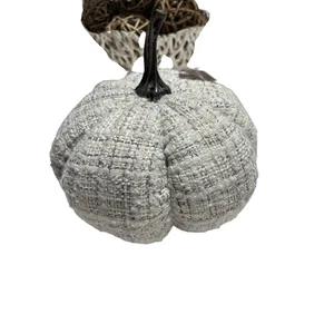 Fall Farmhouse Decor Large White Tweed Pumpkin with Black Stem - Picture 1 of 9