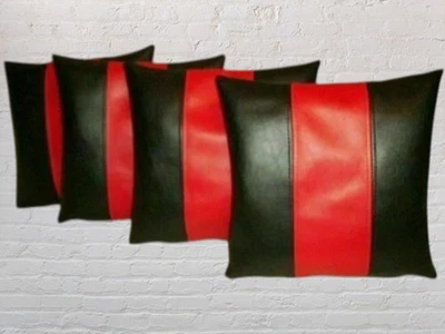 100% Soft New Black & RedLeatherCushion Cover Decorative Throw Case Pillow Cover - Image 1 of 2