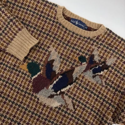 Suéter Ralph Lauren De Colección Para Hombre Lana Estampado Pato Mediano Pata de Gallo Pullover Años 190 Foto 1 de 4