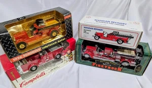 Lot of 4 ERTL Bank Fire Trucks- 1929 MACK, CAMPBELLS ALF, 1926 & MANDAN SEAGRAVE - Picture 1 of 11