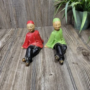 2 Vintage Chalkware Figurines, Asian Decor Sitting Lounging - Picture 1 of 8