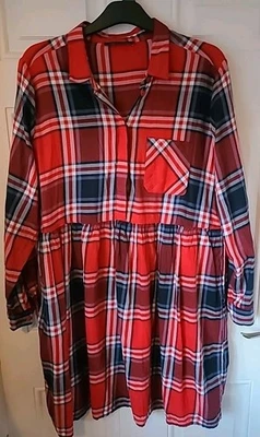 M&S Collection Red Check Dress Size 18 With Pockets - Image 1 of 4