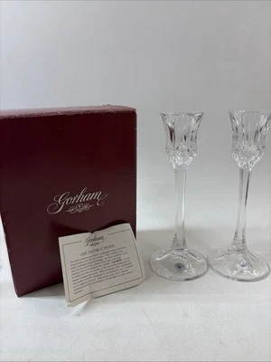 Vtg Pair of Gorham ALTHEA Lead Crystal 8” Candlesticks Elegant Germany EUC - Image 1 of 4
