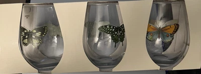 Conjunto de 3 taças de vinho Portmeirion jardim botânico borboleta sem haste - Imagem 1 de 3