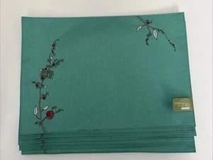 LENOX Simply Fine Embroidered Aqua Chirp Set Of 8 Placemats 19" x 13" NEW! - Picture 1 of 6