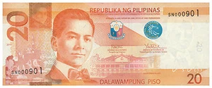 2016 PHILIPPINES 20 Peso Piso NGC (New Generation) Rodrigo Duterte Low No. Note - Picture 1 of 4