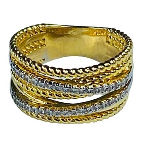 Fashion Ring Gold Tone Clear Rhinestone Accents Layered Twisted Rope Design Sz 8 - Picture 1 of 17