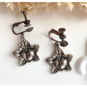Orecchini vintage stella e foglia argento T peltro vite retro albero spirito testurizzato - Foto 1 di 9
