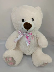 Cream Bear Plush Pink Hearts 12 Inch Mty International Stuffed Animal Toy - Picture 1 of 7