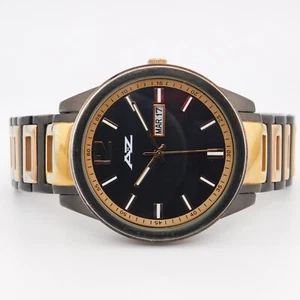 AZ II Two-Tone 10 Diamonds Quartz Analog Men's Watch Sz. 7 1/2" New Battery - Picture 1 of 10