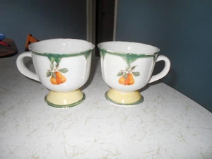 Two Vintage China Coffee Tea Mug GIBSON Stemmed Stem Fruit  Pears Yellow Green - Picture 1 of 3