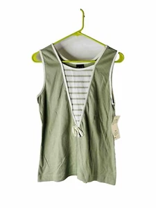 NOS Vintage 80s Womens Large Sailor Stripe Sleeveless Shirt Tank Top USA Preppy - Picture 1 of 7