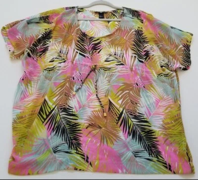Top H&M para mujer 8 hojas de palma manga corta cuchara tropical traje de baño playa Foto 1 de 4