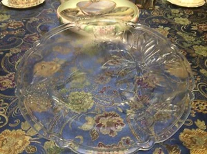 Clear Glass Platter Poinsettia Holiday Very Heavy 3 Identical Sold Separately - Picture 1 of 6