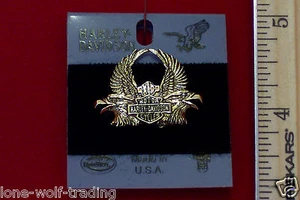 Harley Davidson Dbl Eagles Head Wings HD "Gold" Biker Pin - H711G-P - Bild 1 von 2