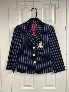 Chaqueta Blazer Ralph Lauren Azul Marino Pin Rayas Monograma Logo Algodón Seda Talla 4P - Imagen 1 de 3