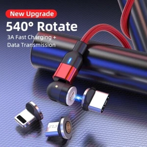 3 in 1 Magnetic Fast Charging 2M USB Cable Charger 3A Phone Type-C Micro RED - Picture 1 of 10