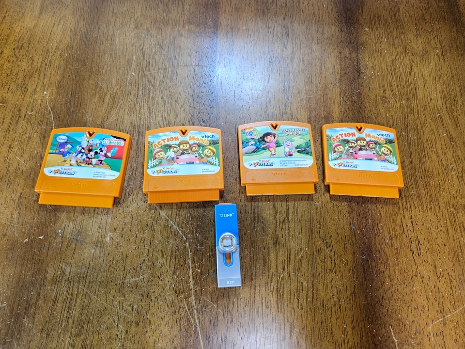 VTech V.Smile Game Cartridge Lot of 4 Dora Mickey Mouse Action Mania & V Link - Image 1 of 4