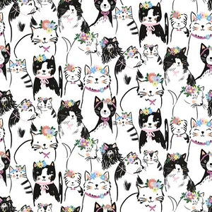 Feline Drive Fabric JUST PURRFECT Pretty Cats & Florals Fat Quarter (18"x22") FQ - Picture 1 of 8