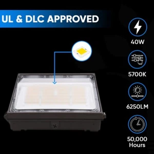 LED Wall Pack Light 40W Photocell 5700K Commercial Outdoor Security Light - Picture 1 of 13
