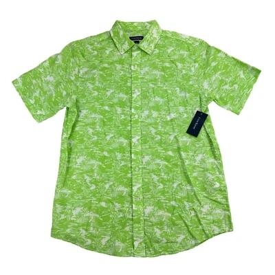 Camisa Club Room Para Hombres Kalani Lino Calce Clásico Tropical Con Botones Verde Lima S Foto 1 de 4