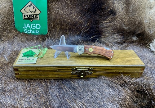 1985 Inciso Puma 700 Mini Coltello Cartella 4 Stelle E Manici Jacaranda Scatola Nuovi di Natale