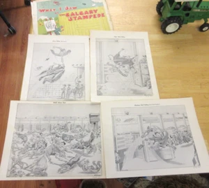 Lot of 14 Vintage STEWART CAMERON PRINTS Western Stampede Rodeo CARTOONS Canada - Bild 1 von 7