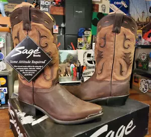 NEU Herren Größe 9 Salbei von Abilene Abgenutzt Leder Westernstiefel Spitz zulaufend + Karton - Bild 1 von 18