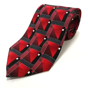 Arrow Luxury Tie Red Black Geometric Pattern Printed Silk Necktie 60" x 3.5" - Picture 1 of 7
