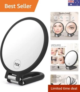 Elegant Round Handheld Makeup Mirror - 1X 15X with Flexible Rotating Handle - Picture 1 of 11